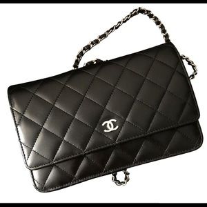 CHANEL Lambskin Quilted Wallet Purse on Chain
